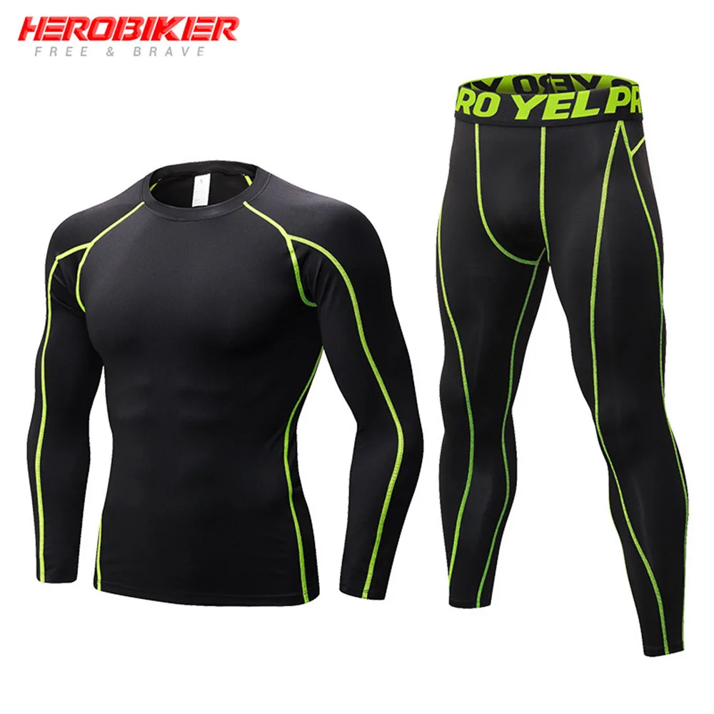 

Men Running Sports Underwear Suits Breathable Tight Motorcycle T-shirt Motocross Base Layers Tight Long Johns Tops & Pants Set