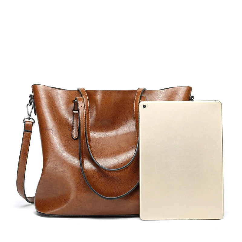 New Style Retro Oil Wax Leather Tote Bag Painted Surface Simple Large Handbag Elegant Single Shoulder Crossbody Bag