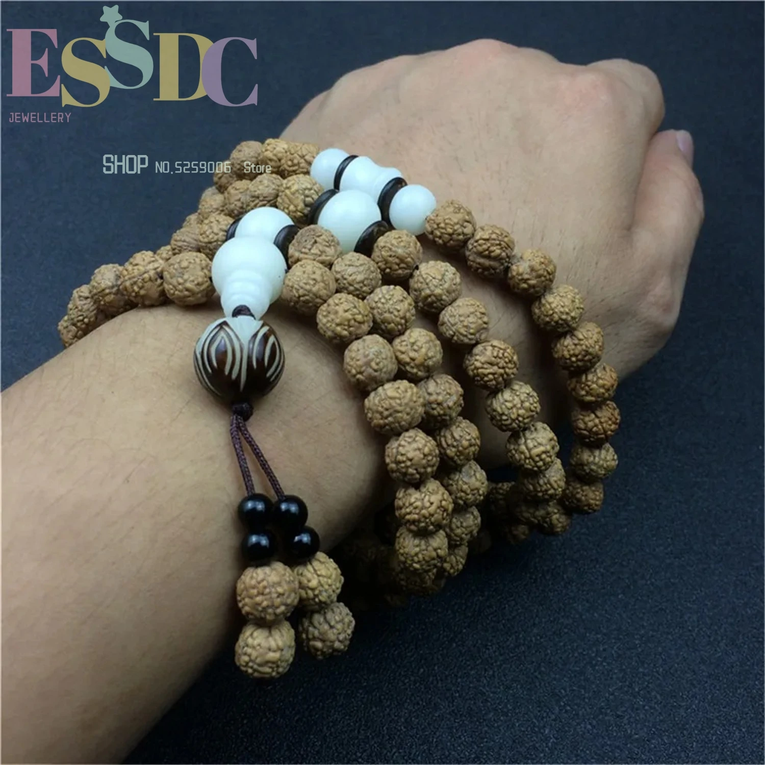 Hot Sale 9mm Natural 108 Rudraksha Beads Necklace Fashion Male's Dragon Scale Grain Original Seed Bodhi Lotus Bracelet Dropship