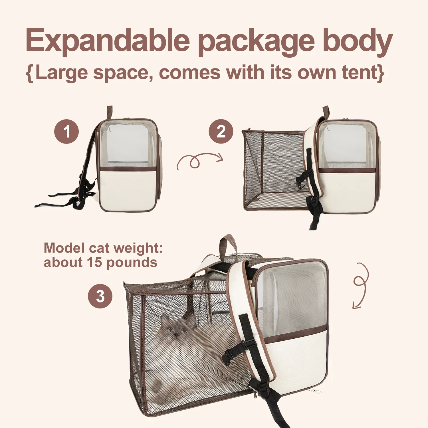 Large Pet Dog Cat Backpack Breathable Expand Mesh Outdoor Travel Cat Tent Pet Carrier Bag