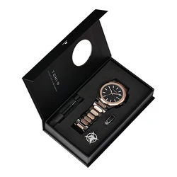 Luxury Men's Rose Gold Quartz Watch Gift Set - TOMI Collection (Black Rose Gold)