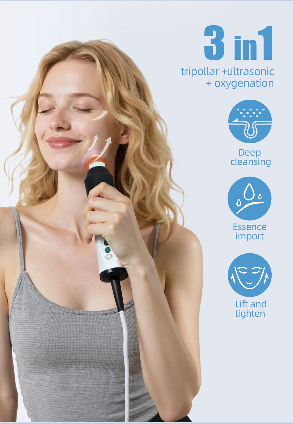 3-in-1 CO2 Nano-Blasen Sauerstoff Gesichtspflege Tragbares Sauerstoff-Gesichtspflegegerät Bio-Ultraschall RF zur Gesichtsstraffung Spa – Detail 3
