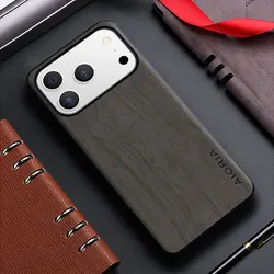 Bamboo Wood Pattern Leather Back Cover Case - iPhone 15 Plus (GY)