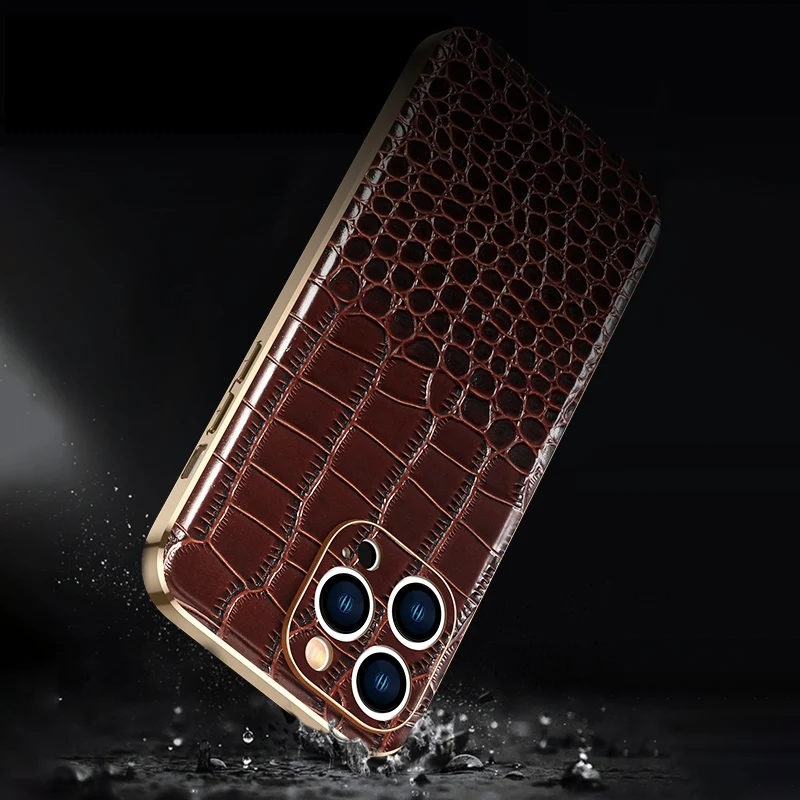 Luxury Genuine Leather Phone Case with Soft Edges and Shockproof Camera Protection