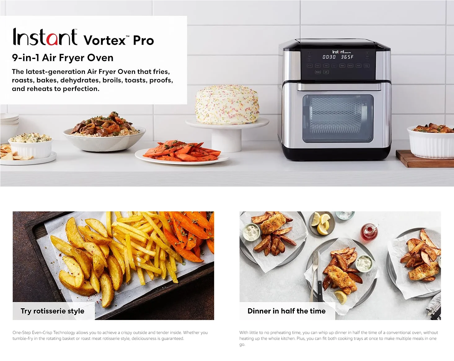 Instant Pot Vortex Pro Air Fryer, 10 Quart, 9-in-1 Rotisserie and  Convection Oven, 1500W, Stainless Steel