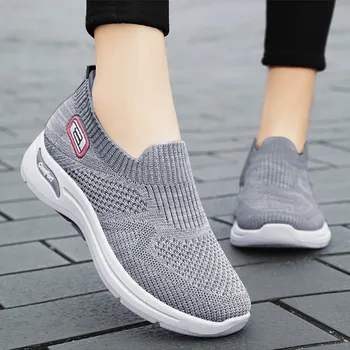 Womens Casual Slip On Sports Shoes Breathable Mesh Soft Soled Low Top Platform Shoes Solid Color Outdoor Shoes Lady Cozy Loafers 5