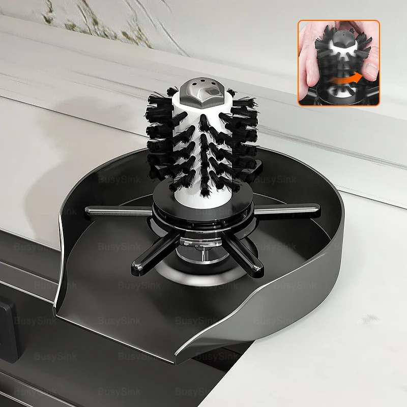 Glass Rinser for Kitchen Sinks Cup Washer Kitchen  Accessories Silver Stainless Steel Brush Cleaning Tools