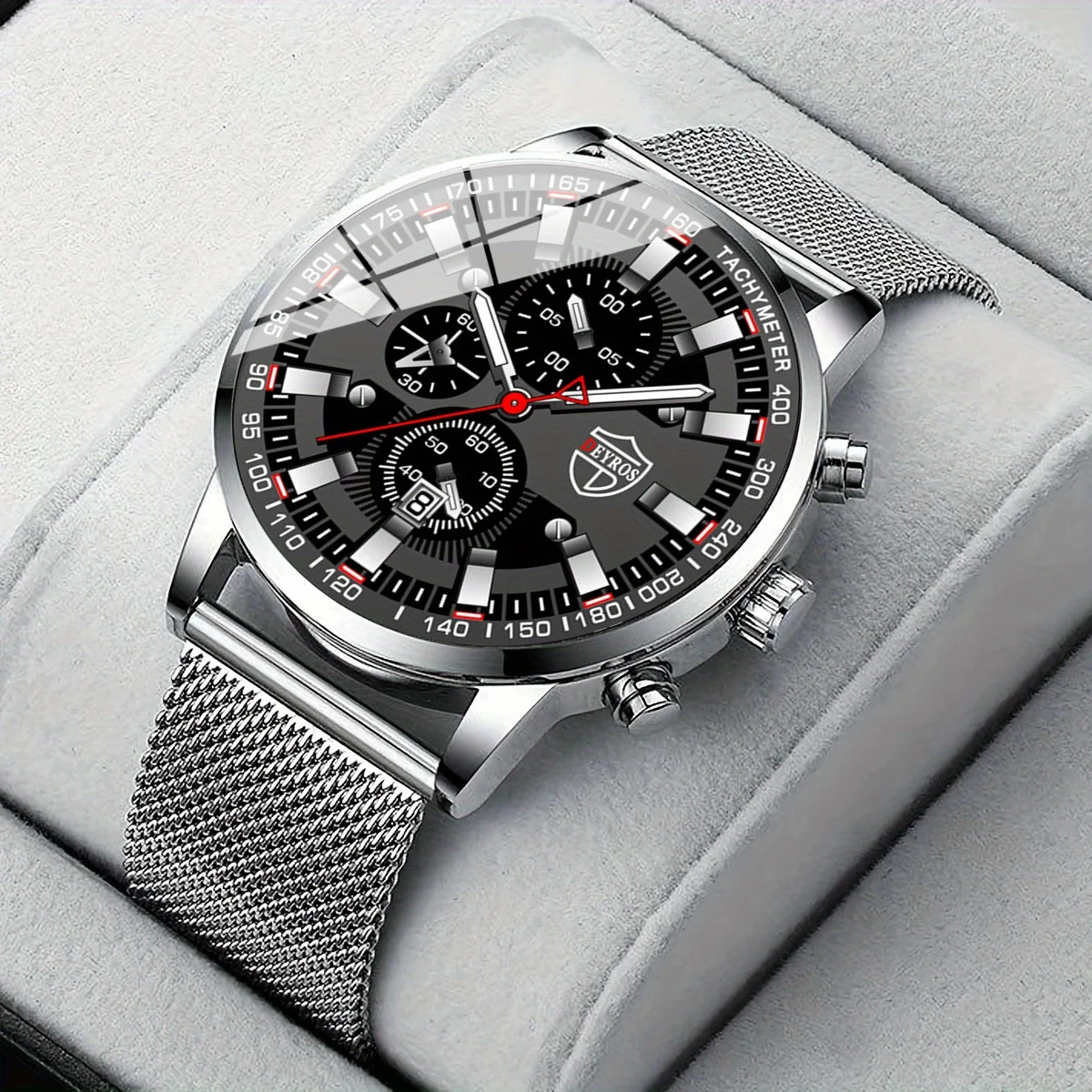 שעון יוקרה לגברים עם תצוגת תאריך, שעון קוורץ מתכתי לגברים לעסקים ולשימוש יומיומי