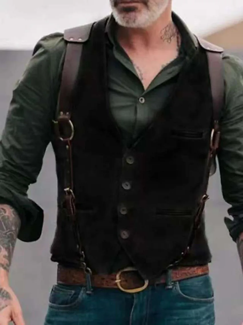 Cotton Vest Dress Vests for Men Slim Fit Waistcoat with Belt