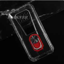 Durable Ring Holder Bracket Phone Case with TPU Soft Silicone Cover for 6.79-inch Smartphones (Transparent C Red)