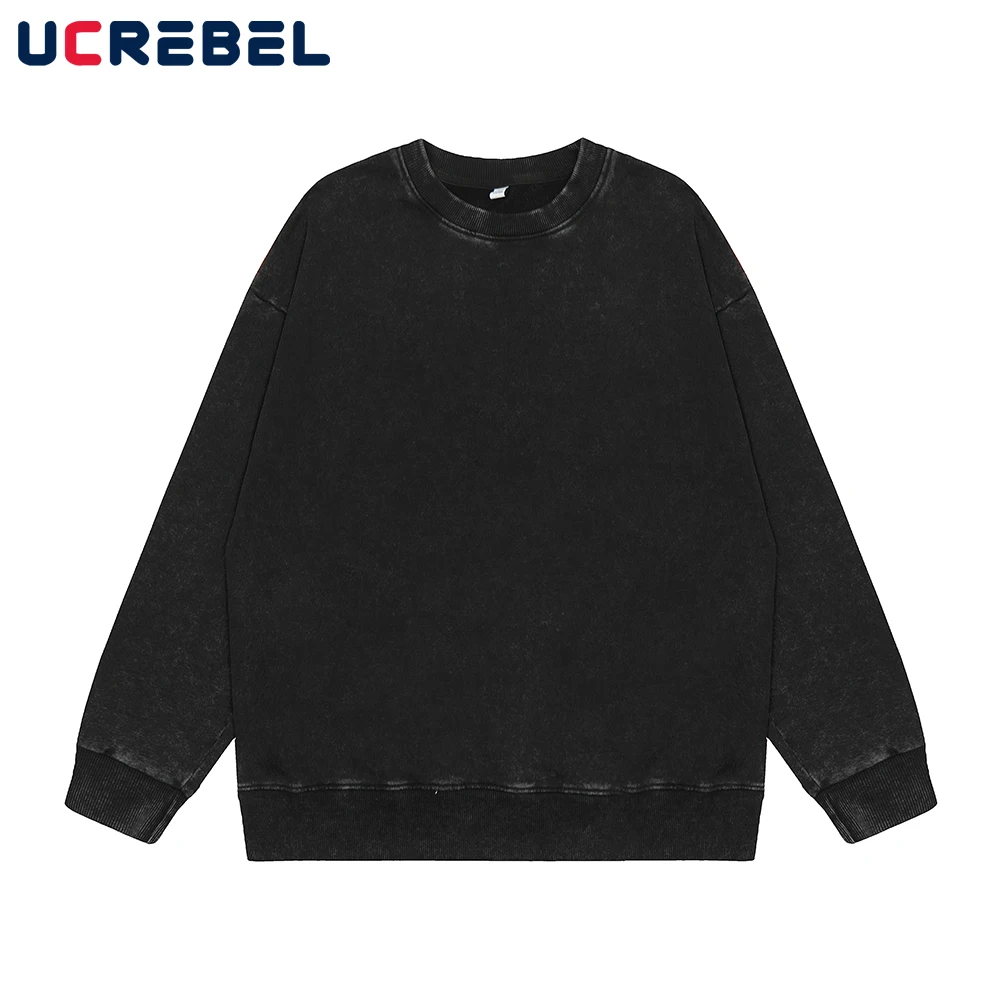 

Washed Distressed Long Sleeve Sweatshirts Mens Autumn Loose Casual Crew Neck Streetwear Top Men