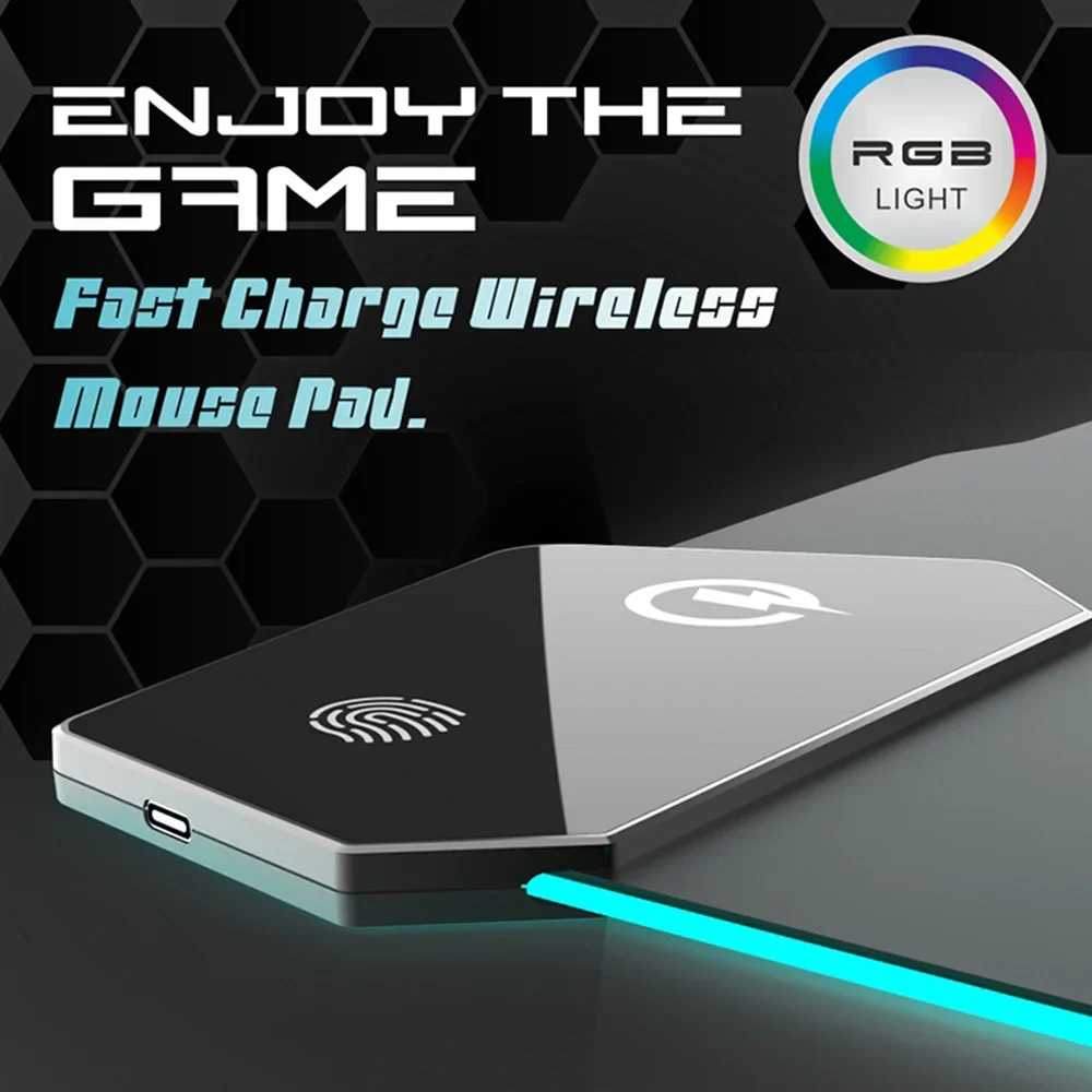 Mouse Pad de Carregamento sem Fio Gamer Mousepad Tapete de Mesa Antiderrapante Almofada Led Oversized Brilhante Rgb Fit For Computer Laptop Teclado 15w