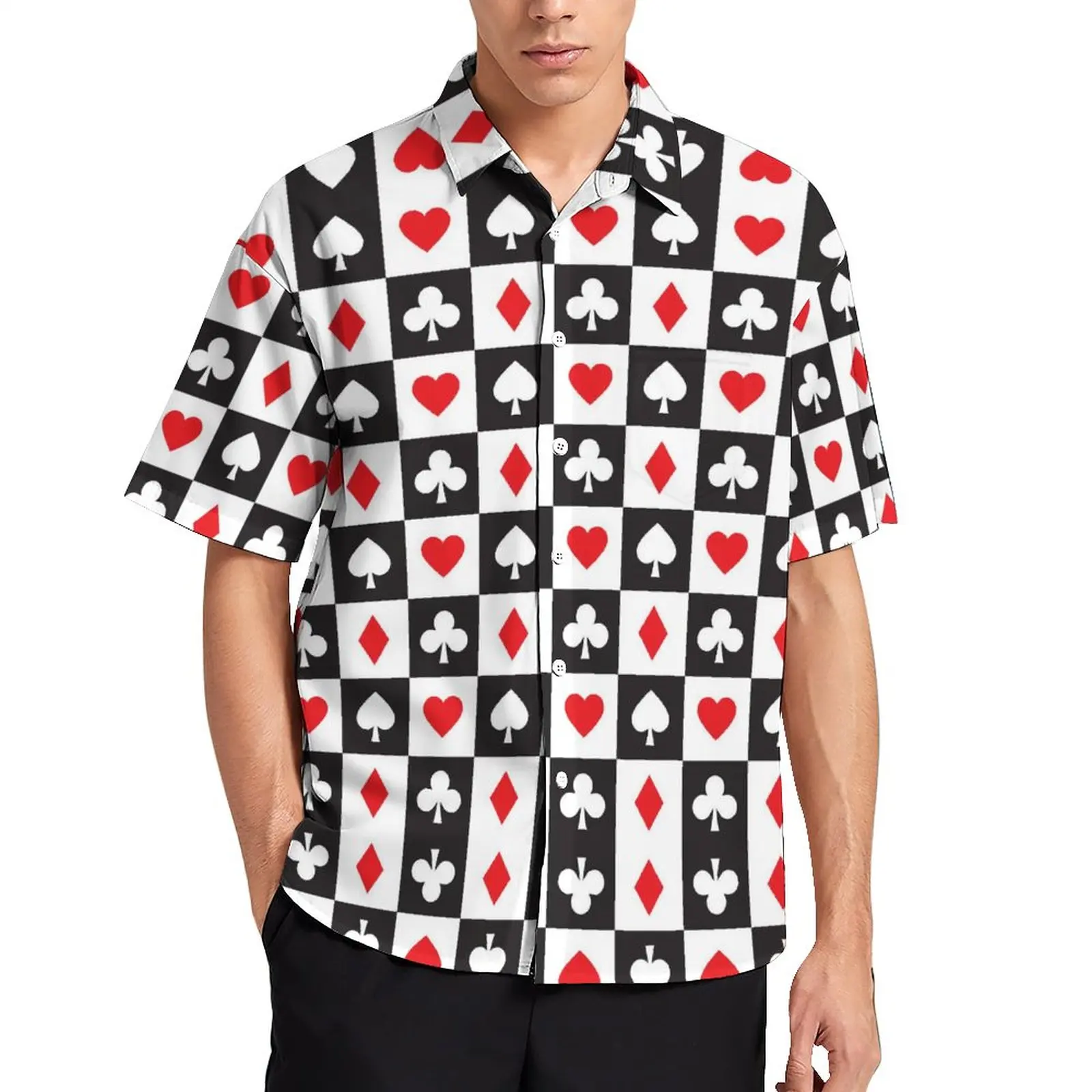 

Heart Playing Cards Casual Shirt Poker Beach Loose Shirt Hawaii Trending Blouses Short Sleeves Printed Oversized Clothes