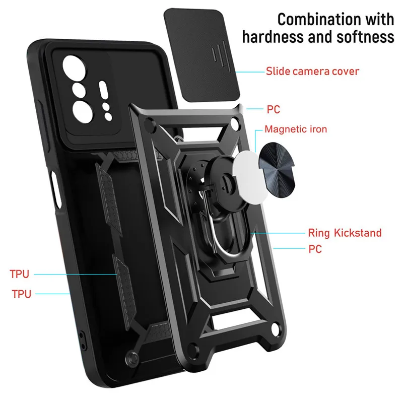 For Redmi Note 10 Pro Armor Camera Protection Case For Xiaomi 11 POCO F3 X3 Redmi Note 11 10 9 Pro 9C Magnetic Ring Holder Cover iphone 12 pro waterproof case