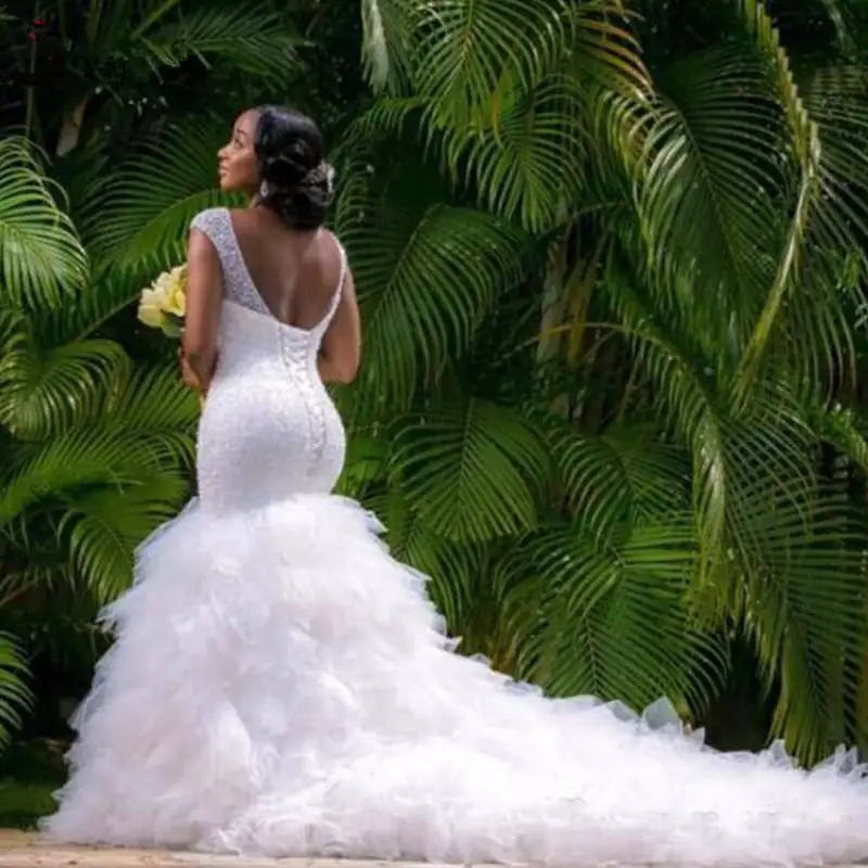 

African Formal Bridal Gowns Designs Lace Beading Mermaid Custom Made Wedding Dresses