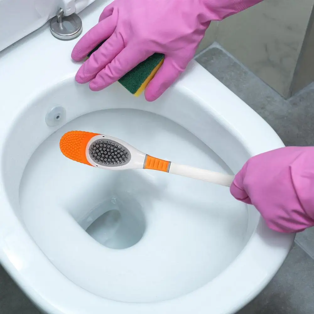 Description Picture 3 of itemUpgrade Silicone Diving Duck Toilet Brush Flat Head Soft Bristles Brush with Holder Flexible No Dead Wc Cleaner Brush Bathroom