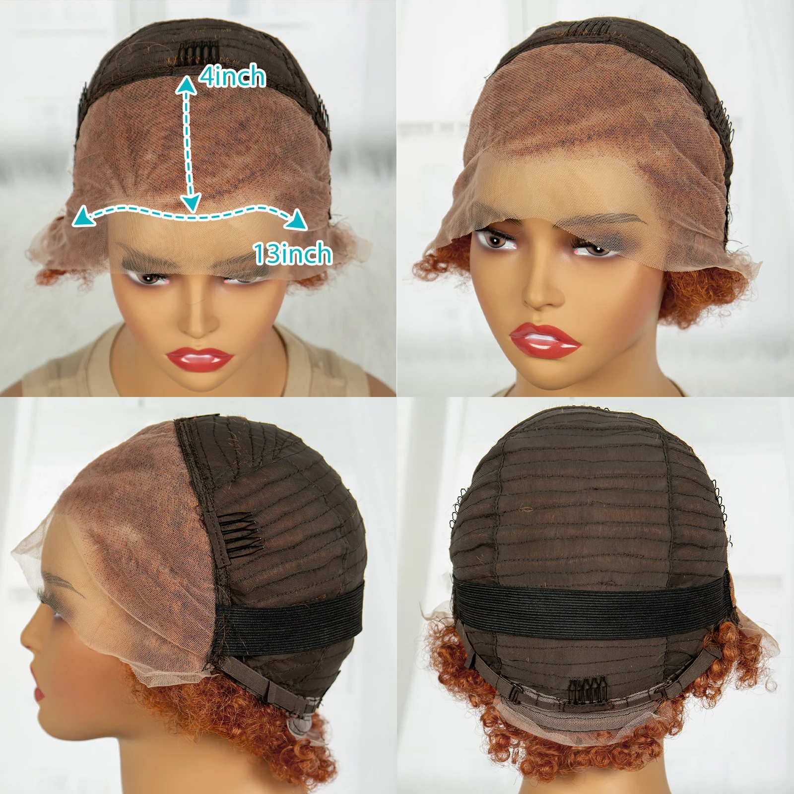 250% Density Human Hair Braids Afro Kinky Curly Bouncy Human Hair Wig 13x4 Transparent Lace Frontal Hair Wig for Black Women 8"