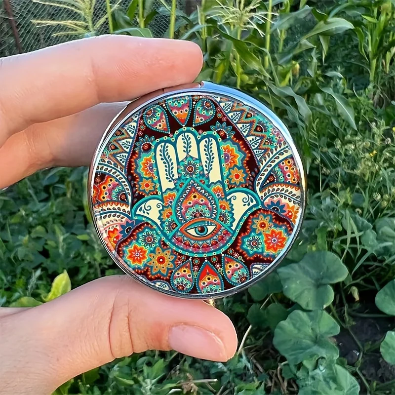 Hamsa Hand Cartoon Theme Mini Pill Box-3 Grid Medicine Organizer,Portable Compact Travel Only,Gift Small Pill Box for Wallet