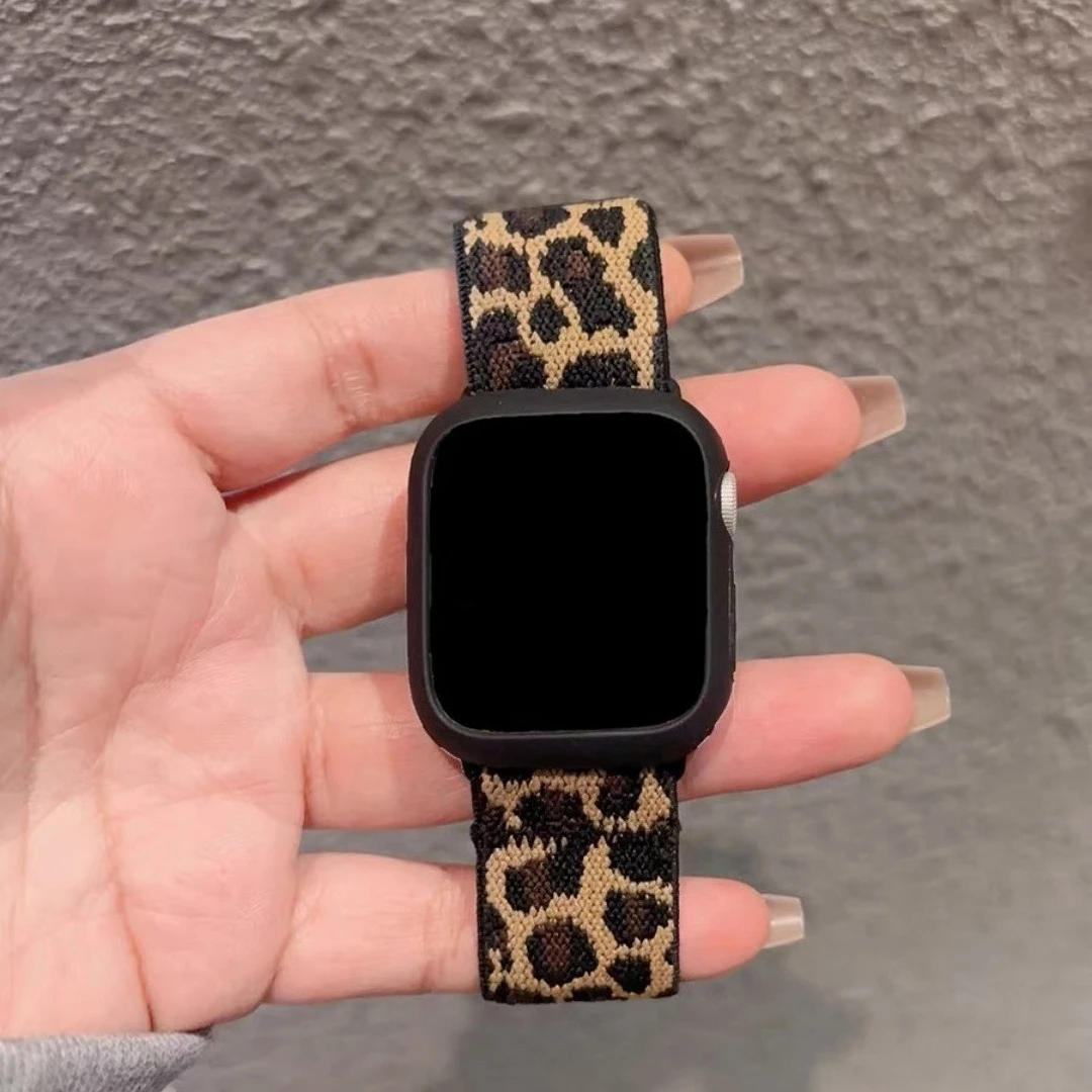 Elegant Leopard Print Elastic Nylon Band and Case