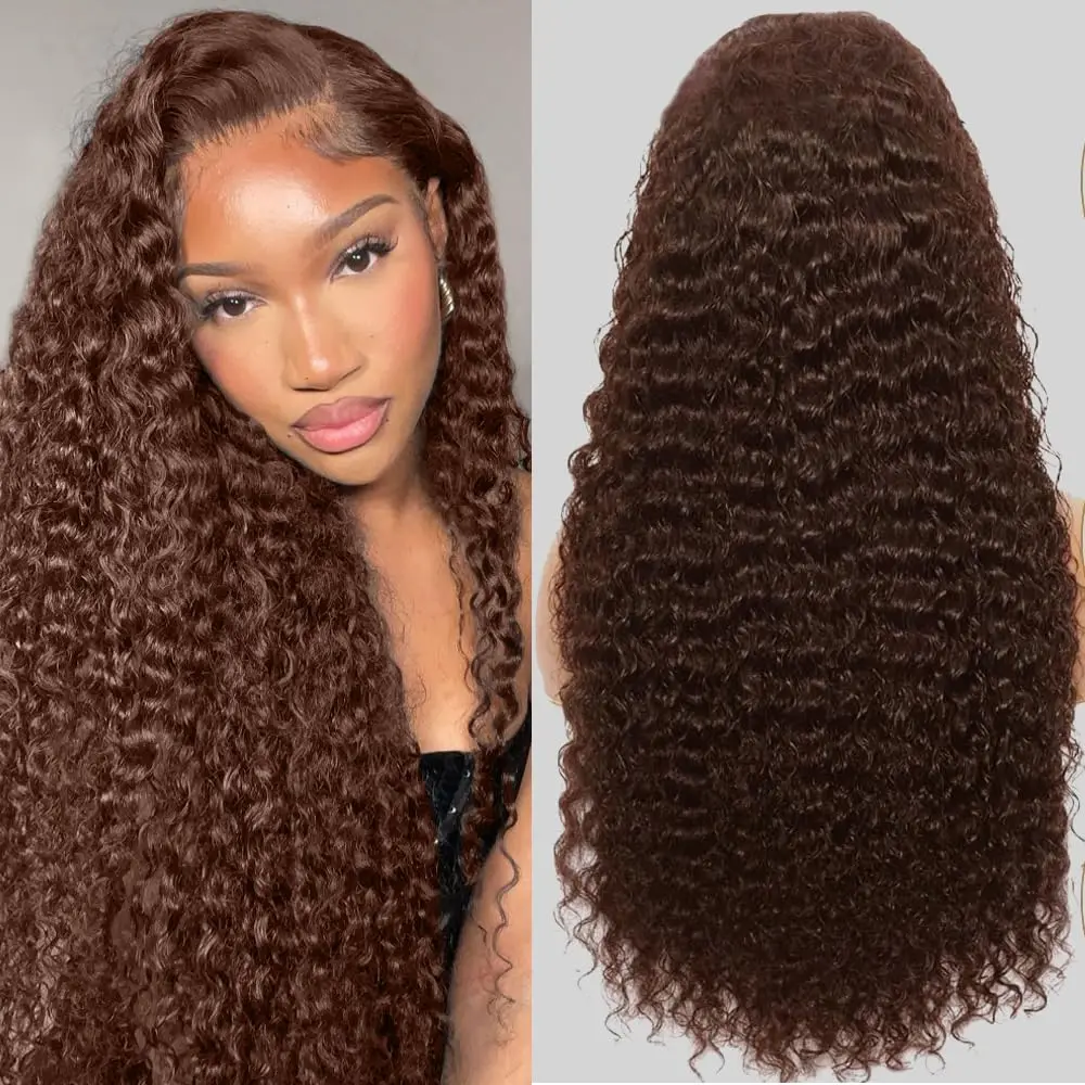 Chocolate Brown Deep Wave HD 360 Full Lace Wigs Invisible Strap Drawstring Sung Hd Lace 360 Lace Front Glueless Wigs Human Hair