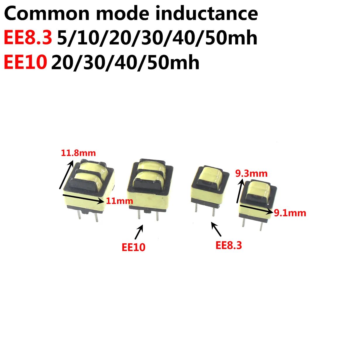 20pcs Common Mode Inductance EE8.3 EE10 EE12 10MH 20MH 30MH 40MH 50MH 60MH 100MH LED Power Filter Inductor Coil Transformer xnrkey 2 5 10 30 50 100 pcs inductance transformer coil for renault megane remote key card