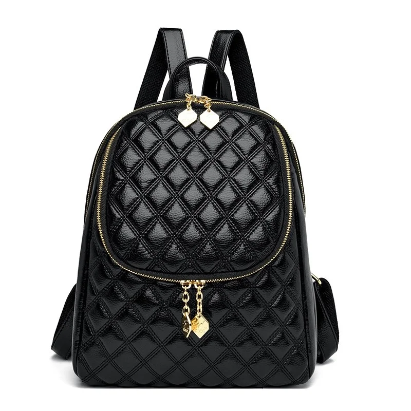 

XZAN Fashion Backpacks School Shoulder Bags For Teenager Girls Double Zipper Knapsacks High Quality PU Leather Travel