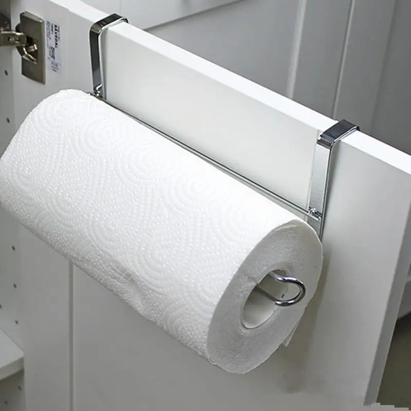 Cabinet Door Towel Holder Tissue Organizer Hanger Rack No Punch Kitchen Paper Towel Storage Organizer Hook For Bathroom