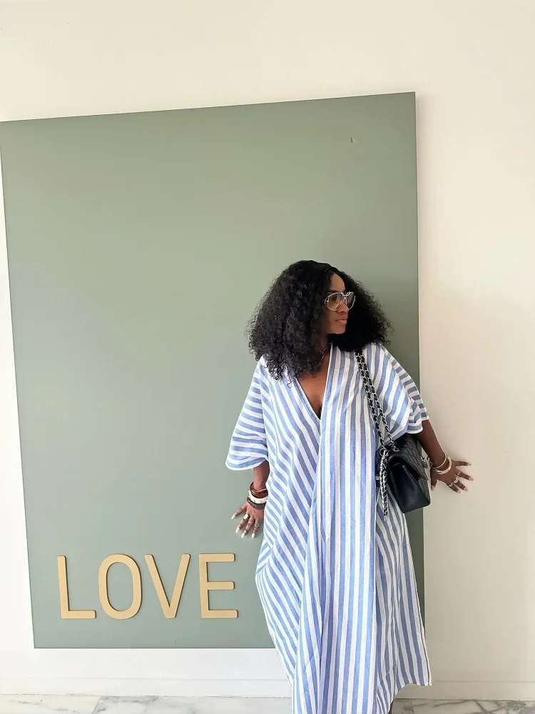 Wmstar Dresses for Women Wholesale V Neck Loose and Lady Back Style Deep Long Striped Dress Long Dress for Women New Style 2025