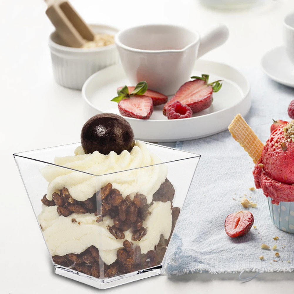 50 Pack 2oz Mini Square Dessert Cups with Spoons – Clear Disposable Plastic Parfait App... - SKU CCL60929 - UGI Packaging