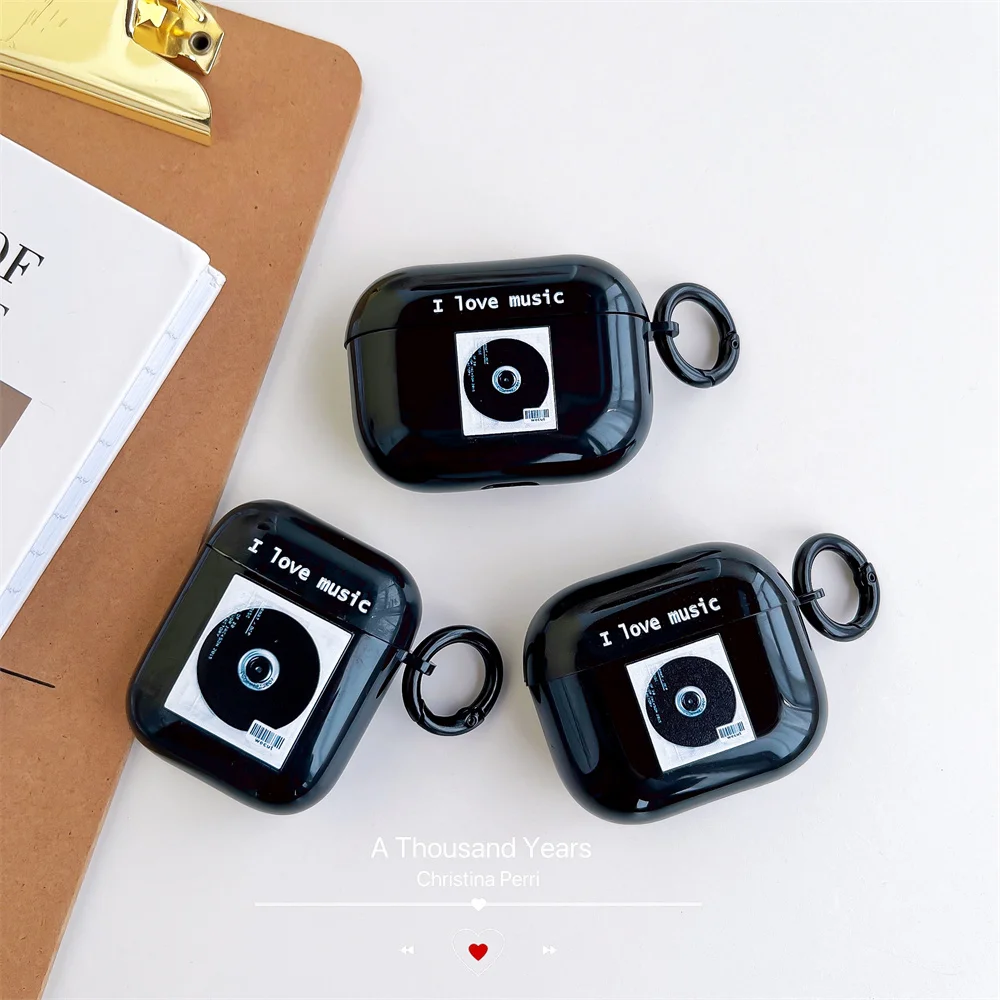 Ins Retro Music Record Soft Tpu Wireless Headset Bluetooth Case For Apple Airpods 1 2 3 Pro Protection Cover With Ring