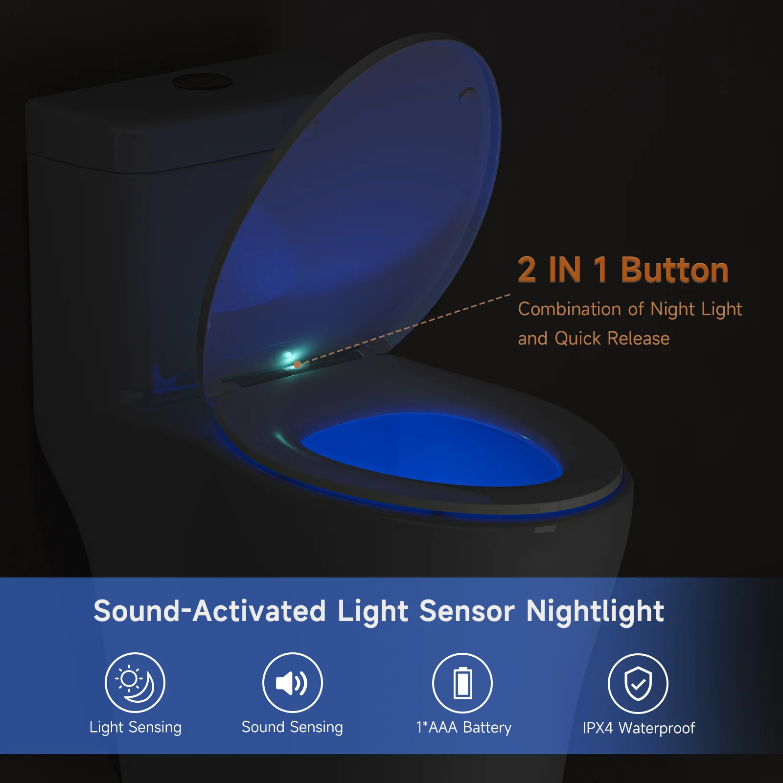 AQUATIZ Elongated Toilet seat with Buit-in Night Light,Oval Toilet Seat with Soft Slow Close,Oblong Seat Plastic Replacem