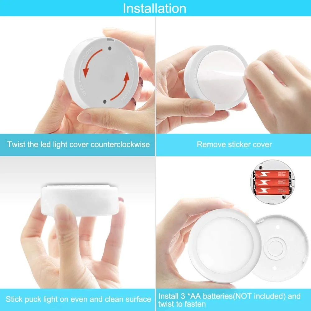 13Colors LED Under Cabinet Light Remote Control Dimmable Night Lights Touch Sensor Puck Light for Corridor Closet Wardrobe Decor