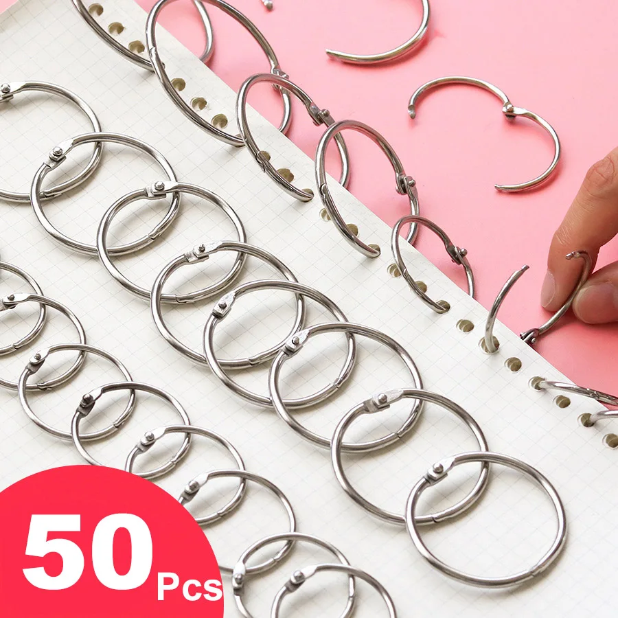 

50Pcs Ring Binder DIY Albums Loose-leaf Book Hoops Opening O Ring Locking Keychain Office Binding Supplies Metal Craft Parts