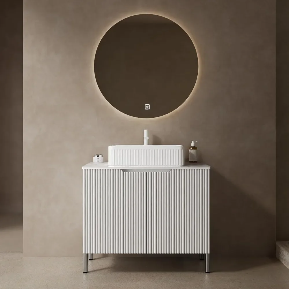 Bathroom Vanity with Counter Top Sink Combo, Modern Bathroom Vanity Cabinet Set with 2 Soft Close Doors