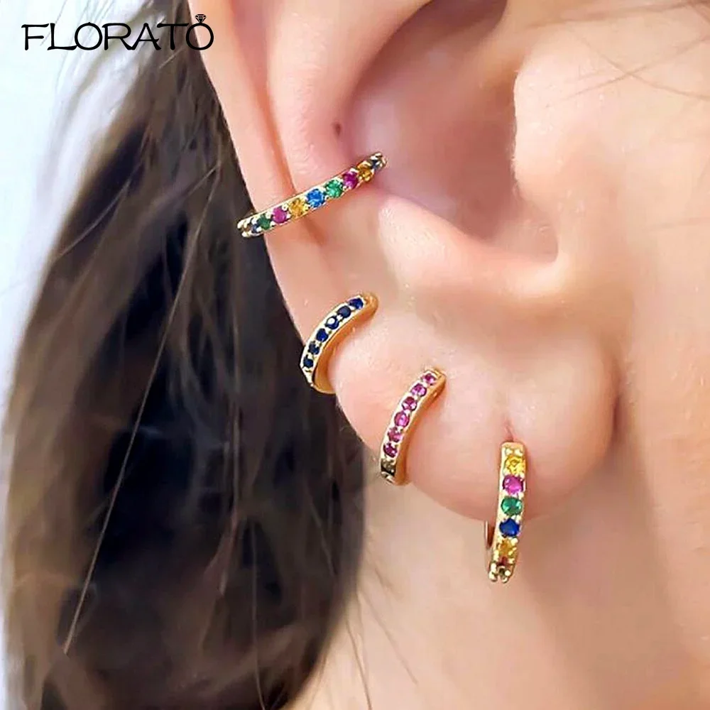 Silver Hoop Earrings Silver Needle Earrings Women 9mm 925 Silver Colorful Zircon Piercing Jewelry