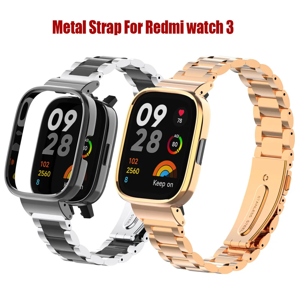 

Metal Watchband+Case For Redmi Watch 3 Smart Watch Accessories + Stainless Steel Strap For Redmi Watch 3 Watch Band Cover Frames