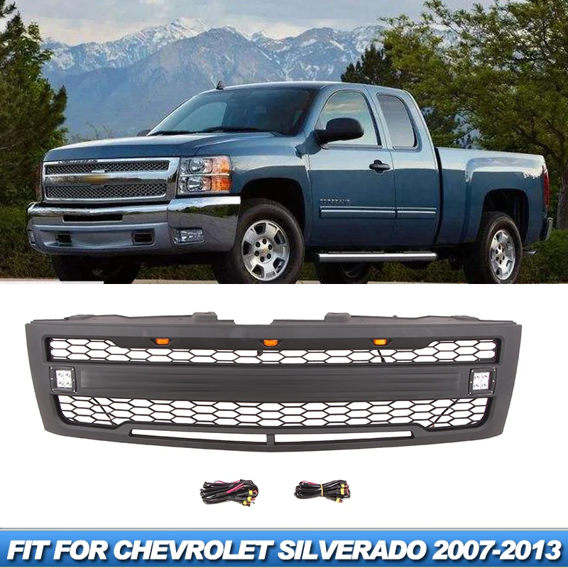 

Подходит для 2007-2013 CHEVROLET SILVERADO решетка 2008 Серебряный гриль с боковыми лампами и аксессуарами для модификации переднего бампера