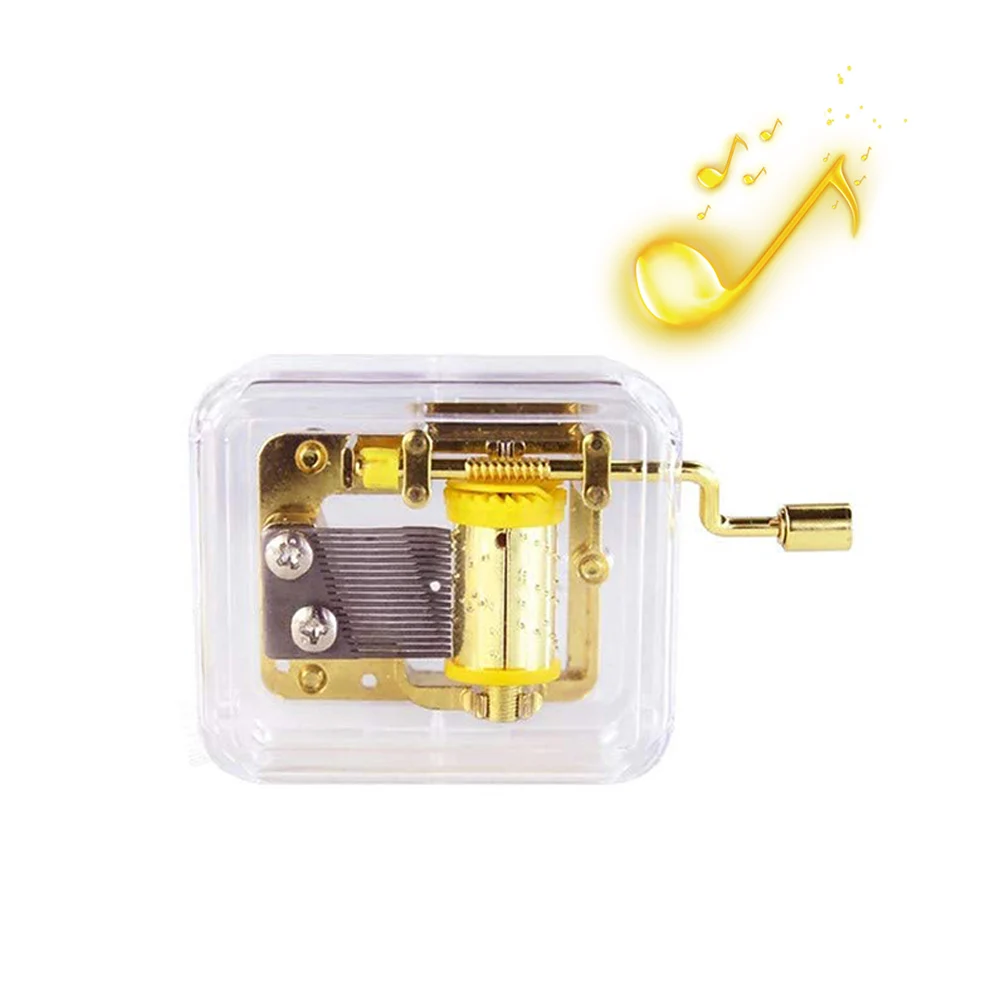 Hand Operated Music Box Acrylic Creative Crafts Ornaments Hand Movement Birthday Gifts Women Boyfriend Music Home Decor Golden 5