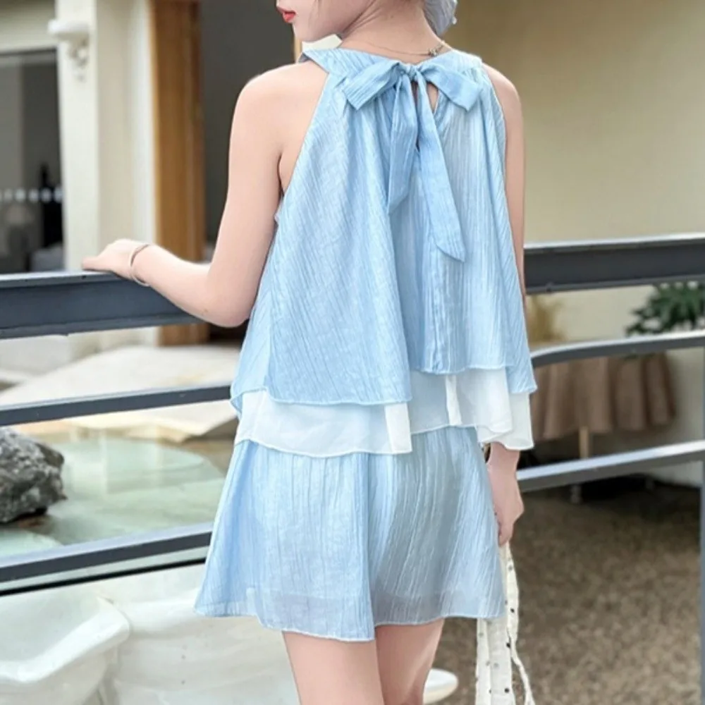 3D Rose Flower Kids Ruffles Shorts Dress Camisole Top Sleeveless Children Beach Dress Inside Shorts Korean Style