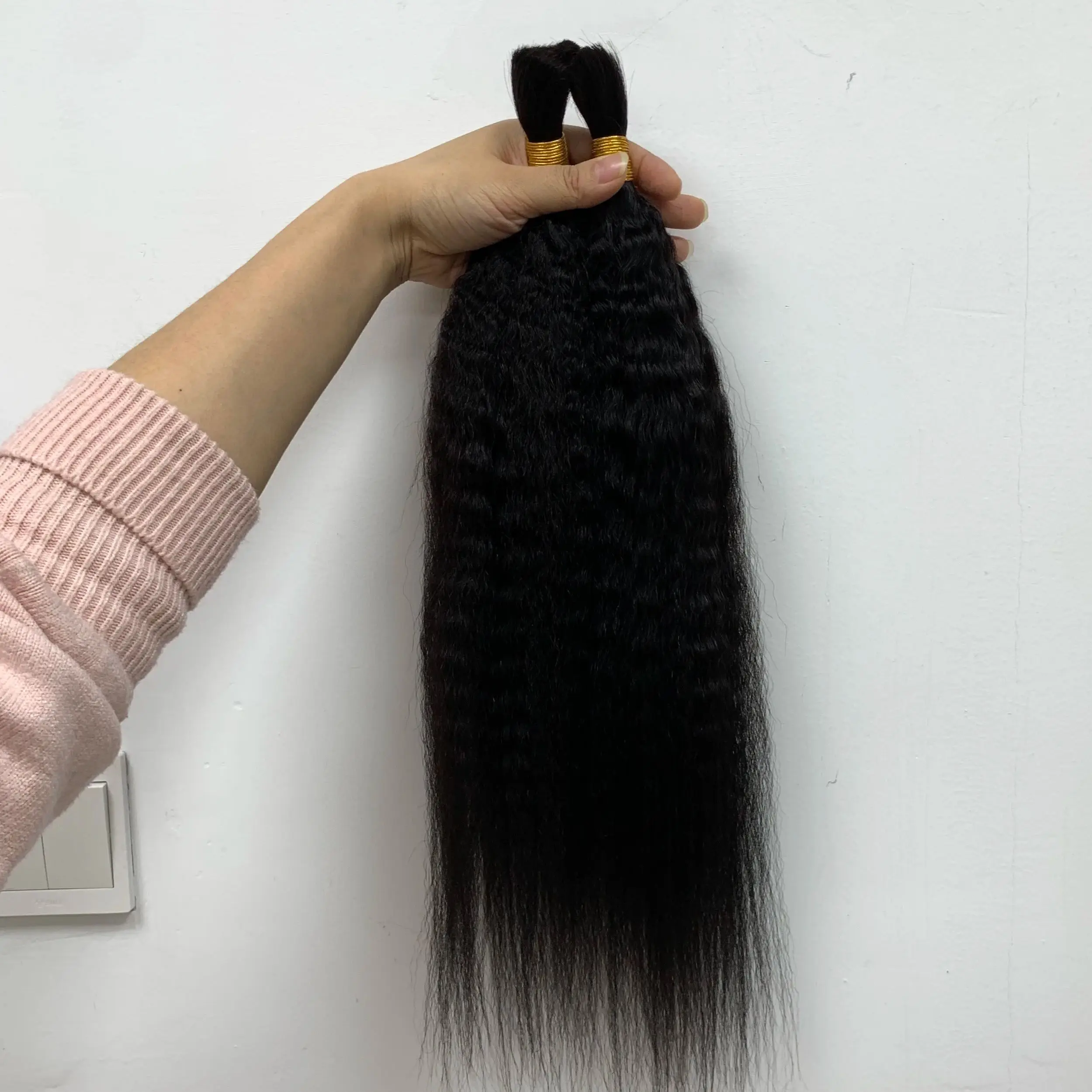 2/4/6Pcs Kinky Straight Human Hair Bulk For Boho Braids No Weft Hair Extensions 100% Human Hair For Braiding Hair Bulk 4