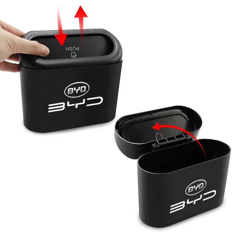차량용 쓰레기통 자동차 로고 쓰레기통 보관함 액세서리 BYD Tang F3 E6 Atto3 Yuan Plus Song Max F0 G3 I3 Ea1용