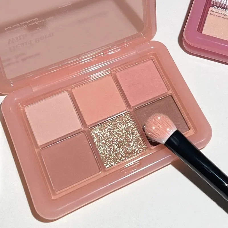 Pink Clear Glitter Eyeshadow Palette Matte Shimmer Orange Brown Shiny 4-Color Eye Shadow Girl Makeup Palette Lasting Cosmetic 6