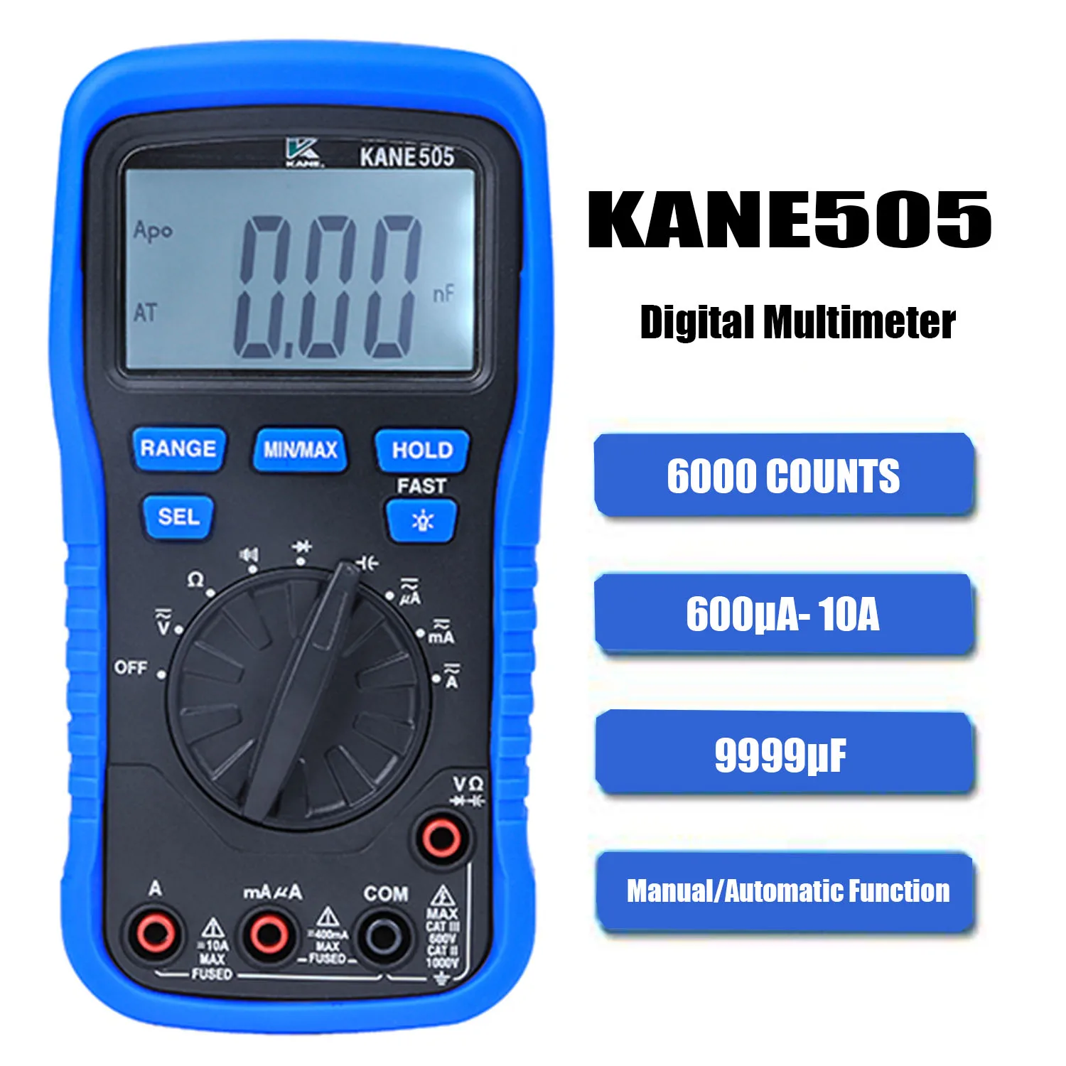 

KANE 505 Digital Multimeter AC DC Voltage&Current, Resistance, Capacitance MIN/MAX Fast Response Diode Test KANE505,New.
