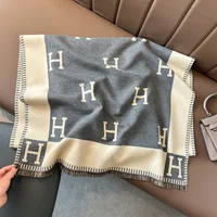 Autumn Winter Simple Versatile Air Conditioned Shawl Embroidered Faux Cashmere Business Scarf Women High End Warmth Cold Resista