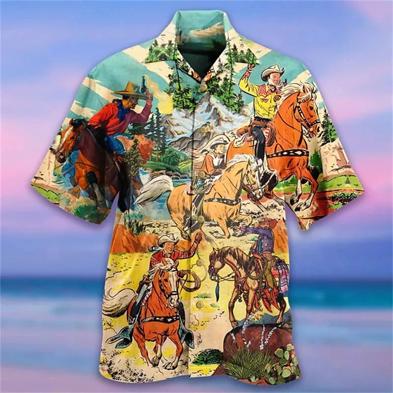 Summer Hawaiian  Shirts Men's Harajuku Vintage Oversized Clothing Beach Prom Print Tops Unisex Fashion Short Sleeve 5