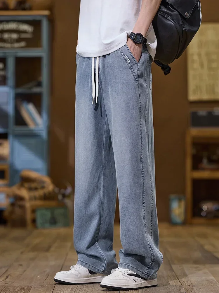 Soft Lyocell Thin Drawstring Jeans Men's Korean Cozy Casual