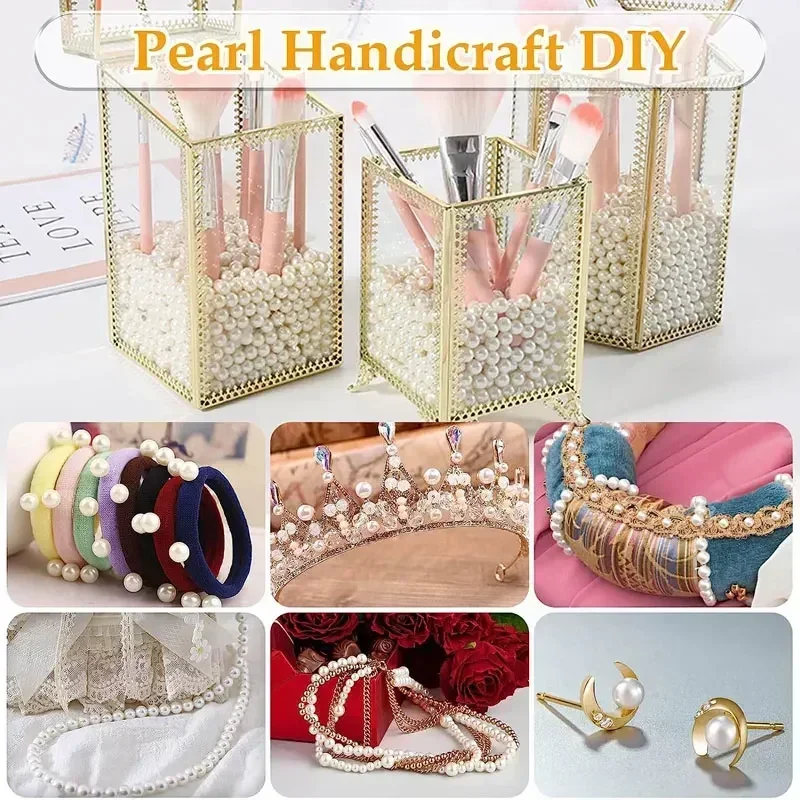 DIY 공예용 구멍이 있는 둥근 진주 비즈, 느슨한 스페이서 비즈, 목걸이 팔찌, 쥬얼리 제작, 3mm, 4mm, 6mm, 8mm, 10mm, 12mm, 16mm, 10-1000 개