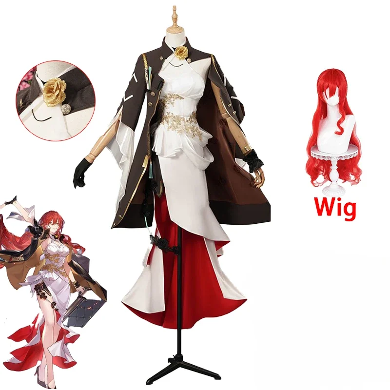 

Костюм для косплея по мотивам игры Honkai, полный комплект, сексуальное вечернее платье с красной пряжкой для женщин, ролевые игры на Хэллоуин