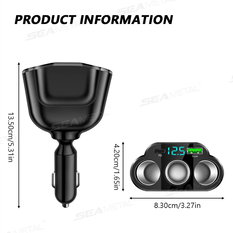 Car Charger Adapter with 5 Ports and 360 Degree Rotation
