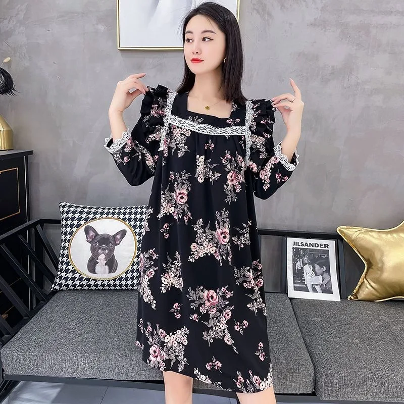 

Sexy Home Clothes Chinese Pajamas Dress Fashion Women's Nightgowns Comfortable Joker Sleepshirts Loose Long Sleeve Nightwear